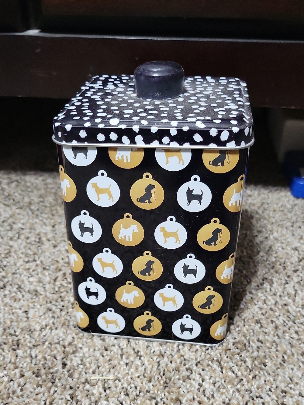 Decorative Black and Gold Dog Pattern Tin Canister